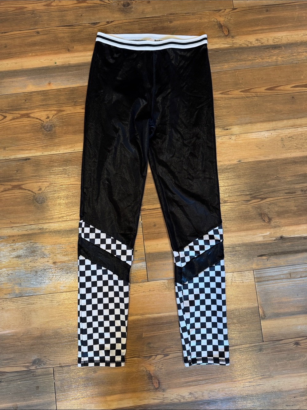 More Than Magic Black Leggings with Black-and-White Checkered Panels